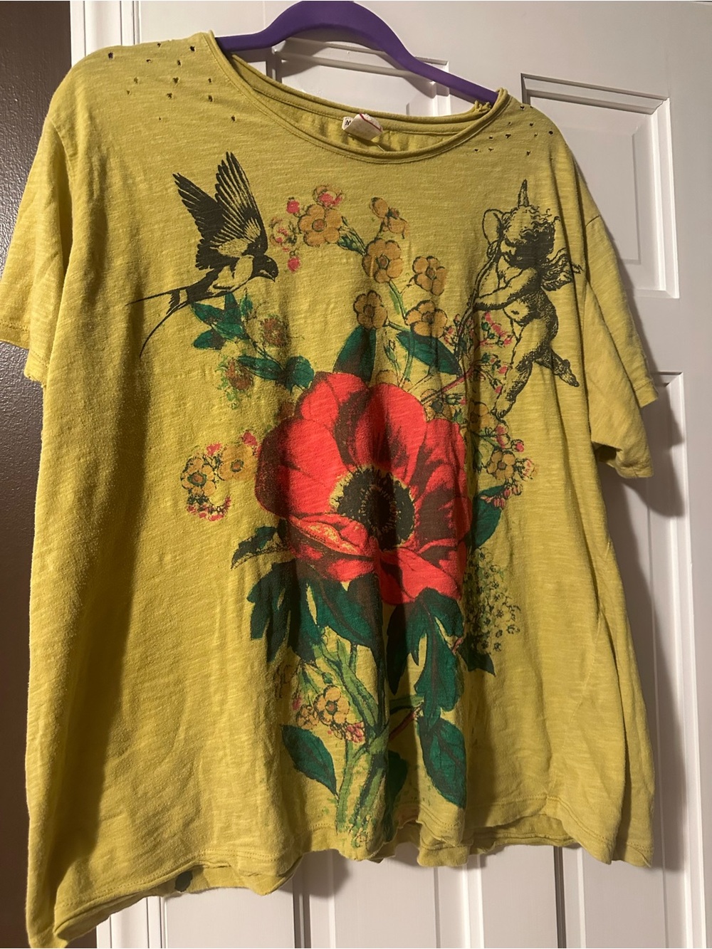 Magnolia Pearl Yellow Tee with Red Floral Graphic Poppy bloom T-Shirt - Picture 3 of 3
